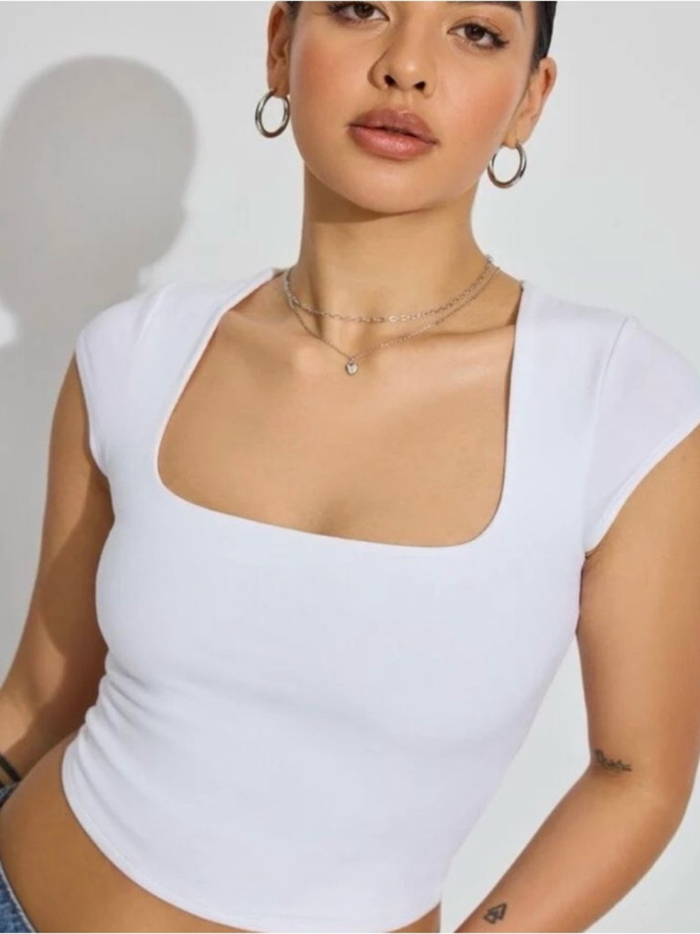 Garage Square Neck White Crop Top